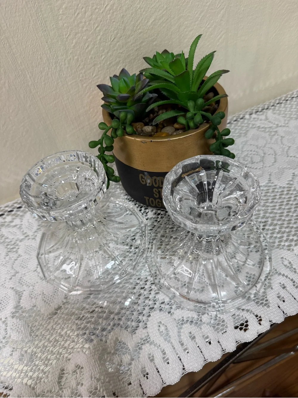 ST GEORGE | TOWLE 24% Fine Lead  Two Crystal Hurricane Lamp Pedestal Base